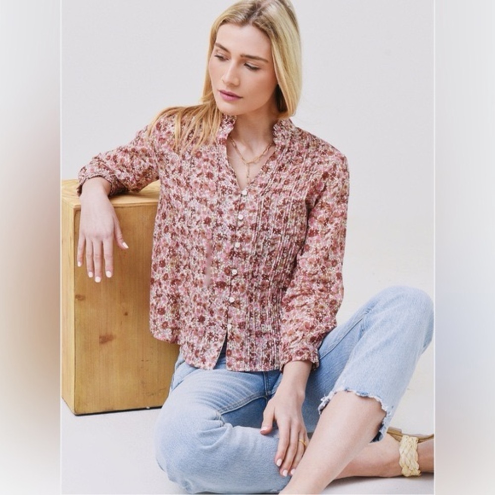 Travota Birds of Paradise Finley Blouse Top Shirt Small cottage cute floral - Picture 2 of 8